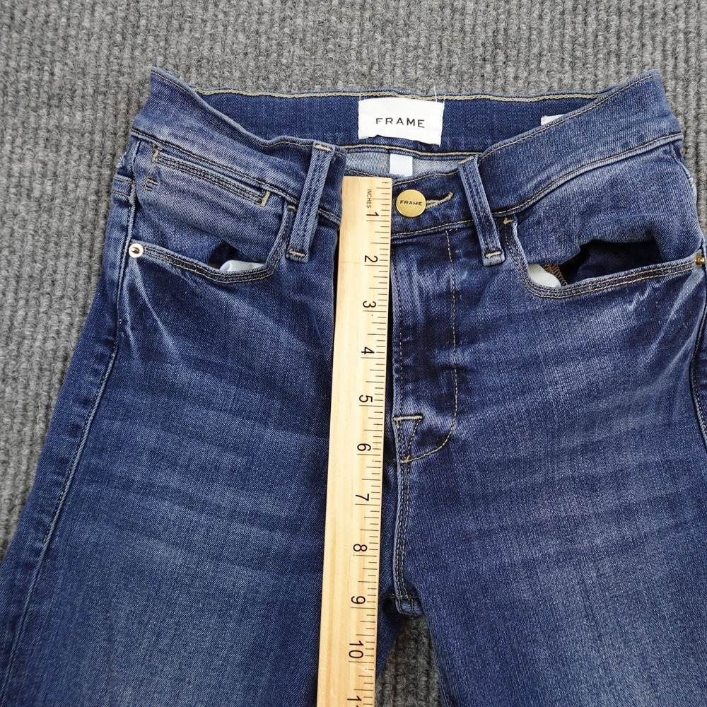 Frame Le High Straight Jeans Womens 26 Blue High Rise Distressed Raw Hem Denim - Picture 9 of 11